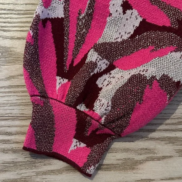 By Anthropologie Pink Patterned Women's Mock neck Sweater with sparkle - Picture 4 of 5